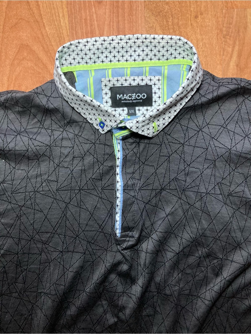 Maceoo Mozart Triangles Grey Polo Cotton Shirt Mens 5/XL White Starburst Collar